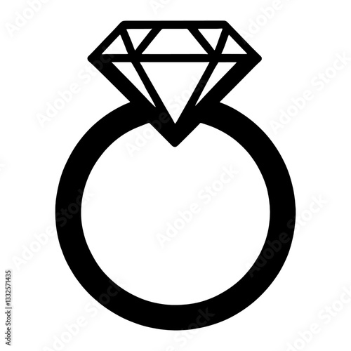 A diamond ring icon on a white background.Elegant Diamond Ring Silhouette Illustration.Diamond Ring Silhouette Elegant Illustration Jewelry Design.
