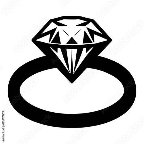 A diamond ring icon on a white background.Elegant Diamond Ring Silhouette Illustration.Diamond Ring Silhouette Elegant Illustration Jewelry Design.
