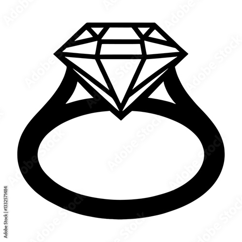 A diamond ring icon on a white background.Elegant Diamond Ring Silhouette Illustration.Diamond Ring Silhouette Elegant Illustration Jewelry Design.
