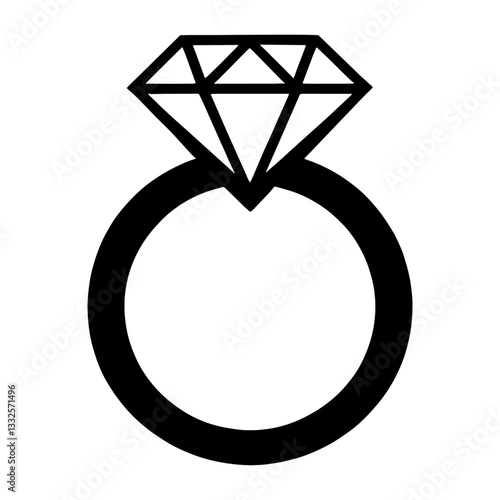 A diamond ring icon on a white background.Elegant Diamond Ring Silhouette Illustration.Diamond Ring Silhouette Elegant Illustration Jewelry Design.
