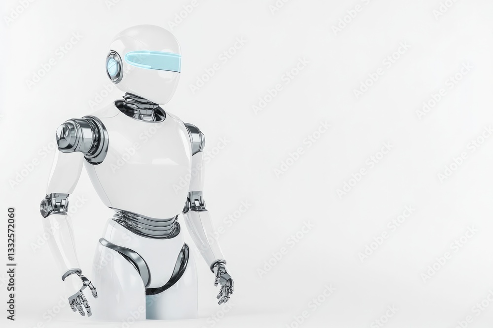 create 3d illustration of futuristic humanoid robot standing alone its sleek metallic surfaces reflecting ambient light create 3d illustration of futuristic humanoid robot standing alone its sleek metallic surfaces reflecting ambient light