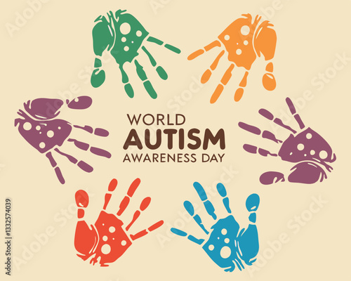 Colorful Handprints Circle for World Autism Awareness Day