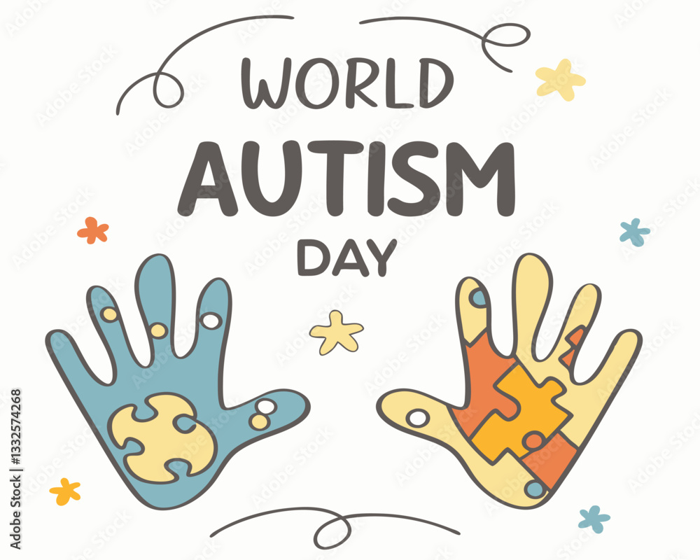 Obraz premium World Autism Awareness Day Illustration with Hands and Puzzle Pieces
