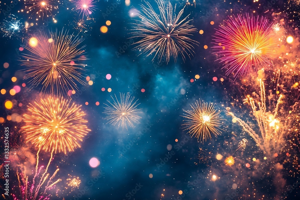 Fototapeta premium Colorful Fireworks Night Celebration Background2