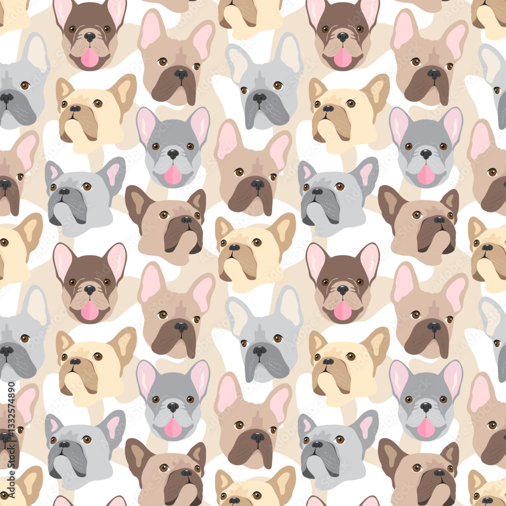 Fototapeta premium French Bulldog on a light background. Seamless animal pattern, print. Vector illustration