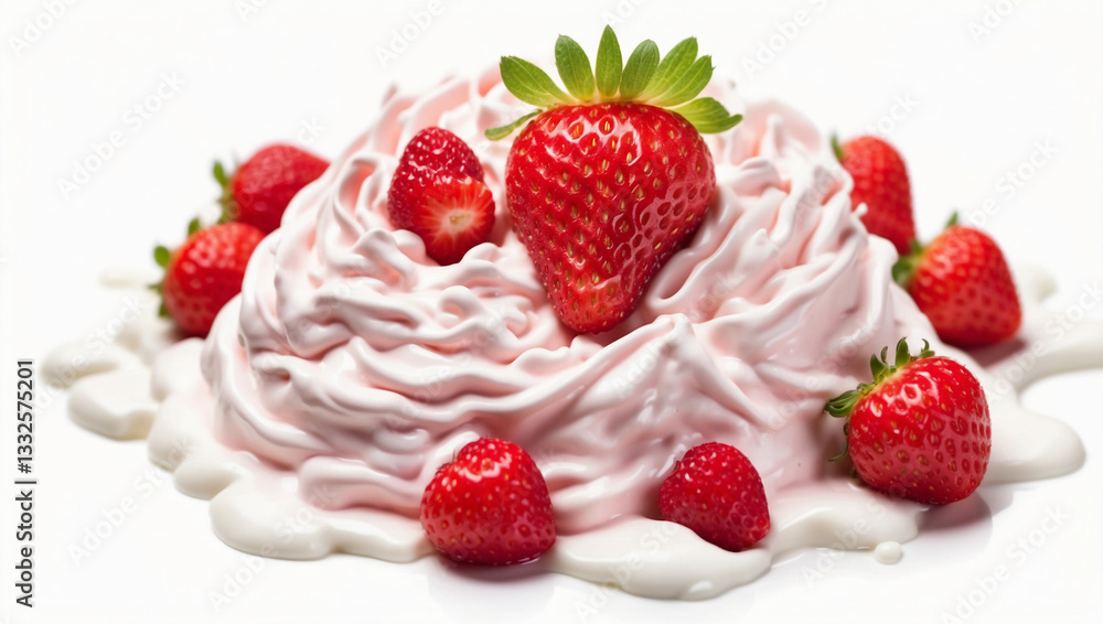 Top View of a Fresh Strawberry Sitting on a Bed of Whipped Cream Top View of a Fresh Strawberry Sitting on a Bed of Whipped Cream