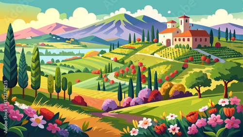 Beautiful spring landscape in Tuscany, Italy
