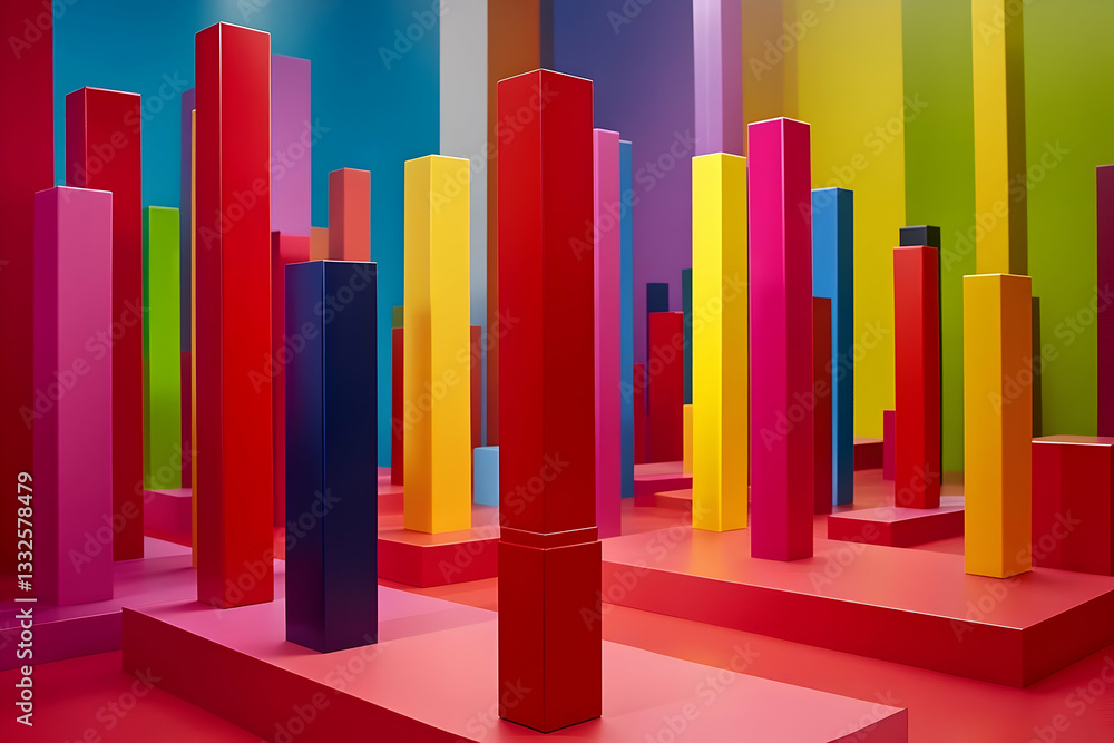 Obraz premium Abstract composition with vibrant rectangular prisms in varying heights and colors