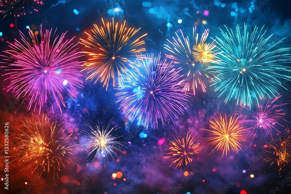 Fototapeta premium Colorful Fireworks Night Show Background