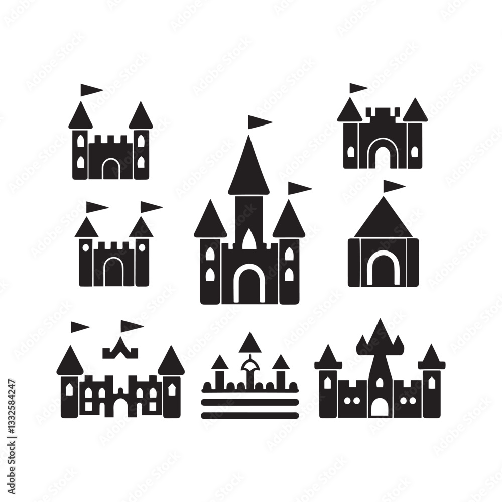 Medieval Castle Vector Illustration with Tower and Fortress Design Medieval Castle Vector Illustration with Tower and Fortress Design