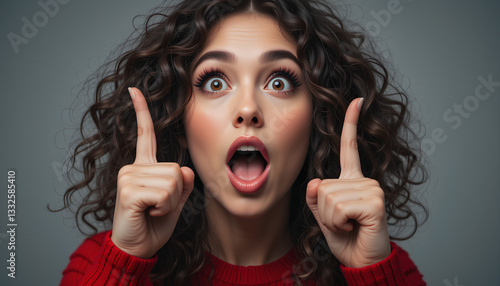 Portrait of a young woman She has a radiant joyful expression mouth wide open in a smile eyes sparkling with happiness