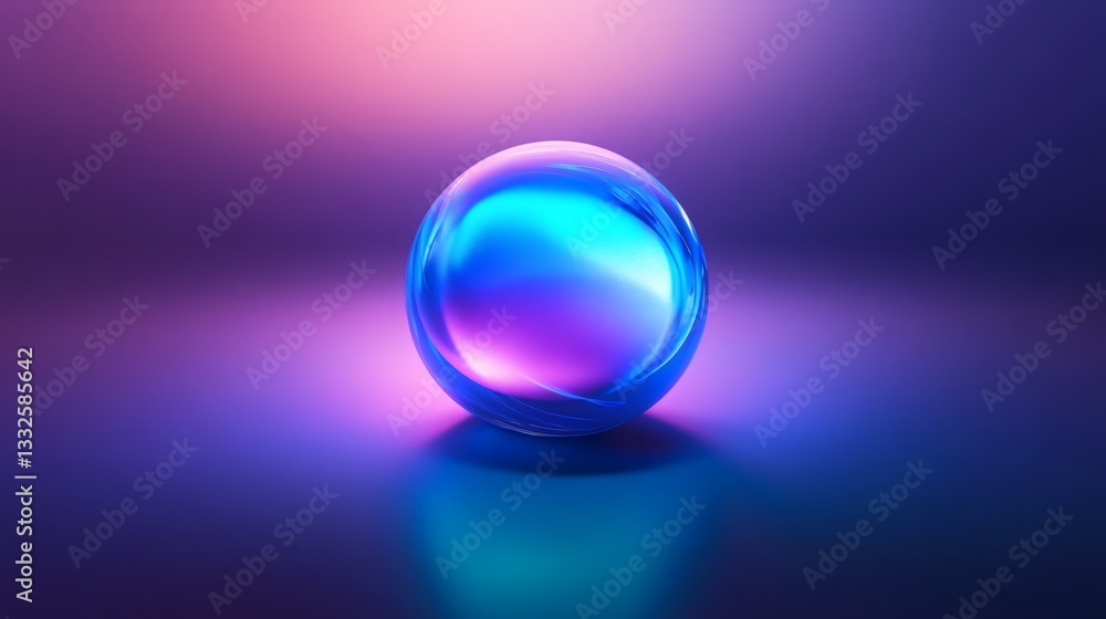 Obraz premium A translucent spherical object glows with vibrant iridescent hues on a surface