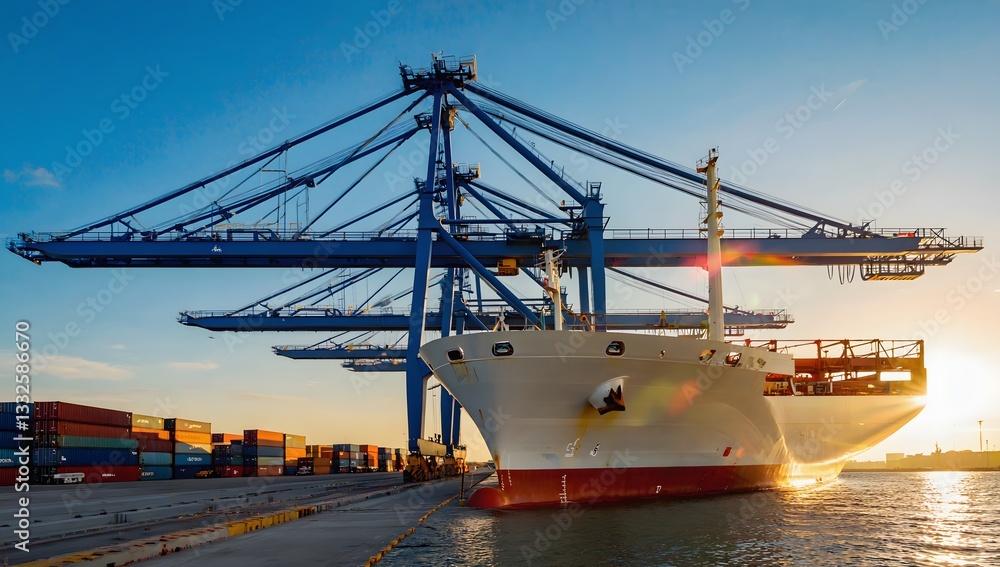 Fototapeta premium Container loading in a Cargo freight ship with industrial crane, shipping in import and export business logistic company.