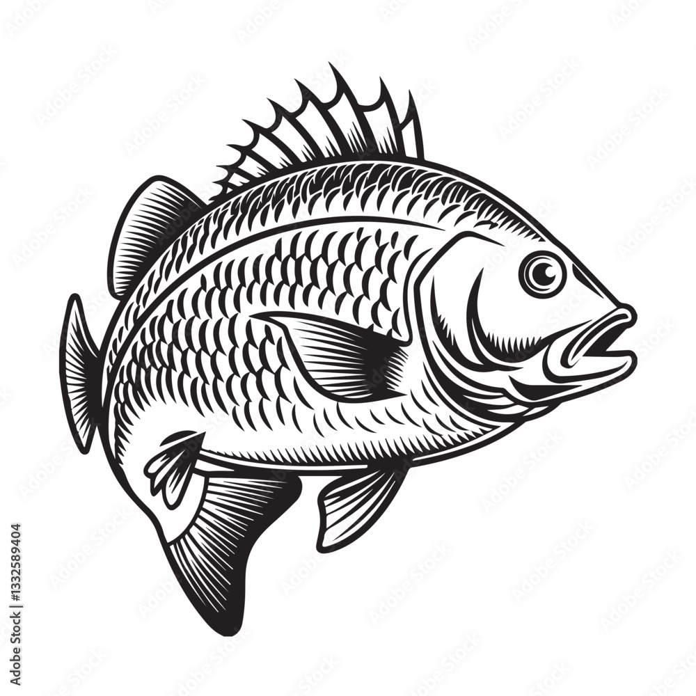 Fototapeta premium Detailed Black And White Fish Gilgamell Stunning Character.Fish Linear Style Stock