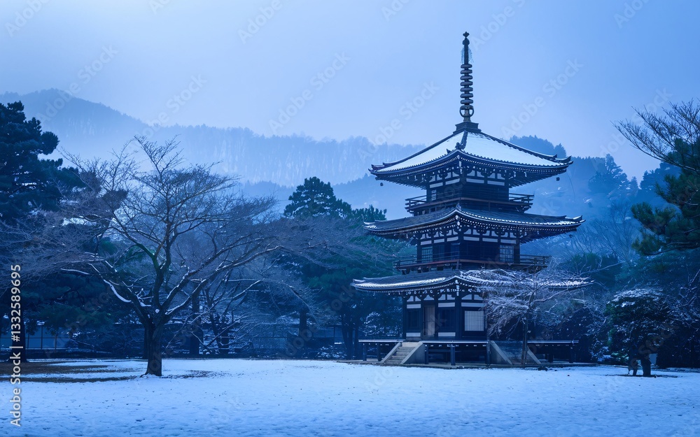 Japanese pagoda, Snowy Japanese Pagoda at Dawn (3) Japanese pagoda, Snowy Japanese Pagoda at Dawn (3)
