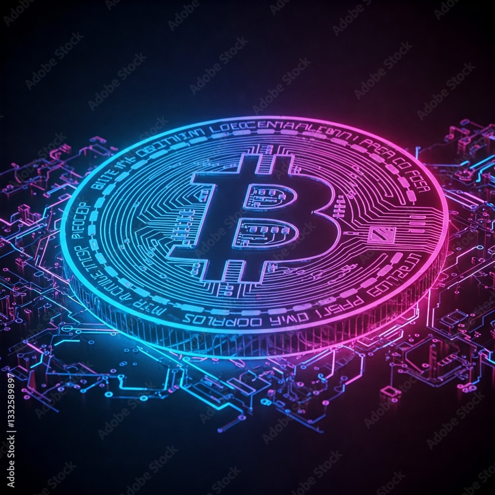 Fototapeta premium Bitcoin & Crypto Ecosystem 3D Render: Decentralized Network, Finance & Digital Transactions