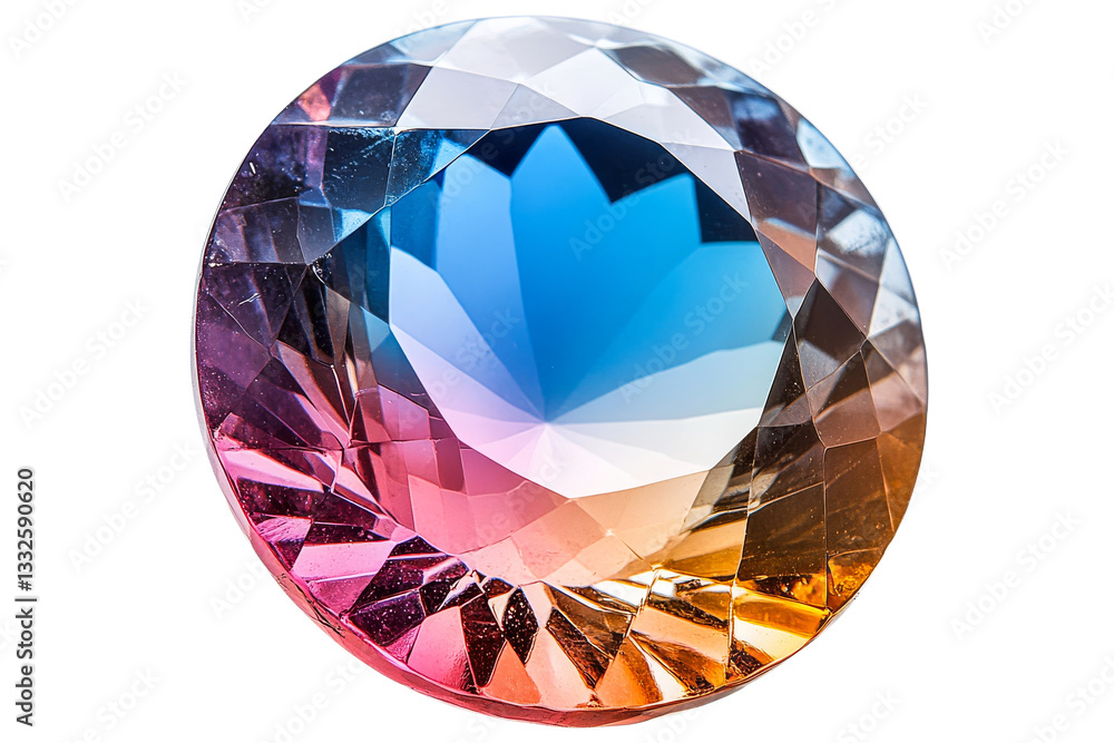 Crystal gemstone round, faceted jewel with color gradient, cut out transparent Crystal gemstone round, faceted jewel with color gradient, cut out transparent
