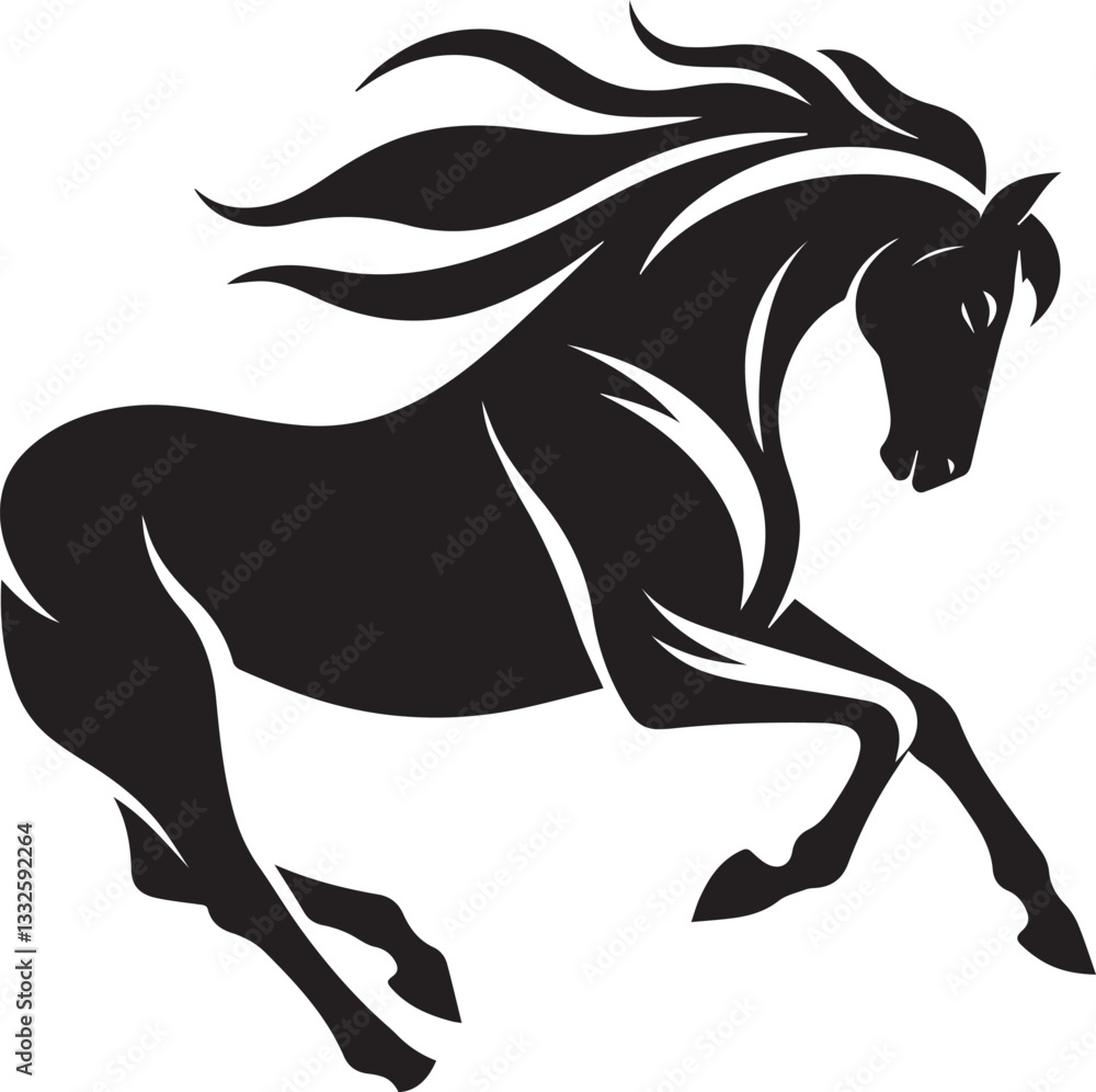 Fototapeta premium Horse running vector black and white
