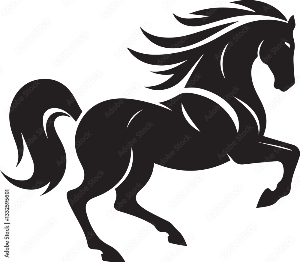 Obraz premium Horse running vector black and white