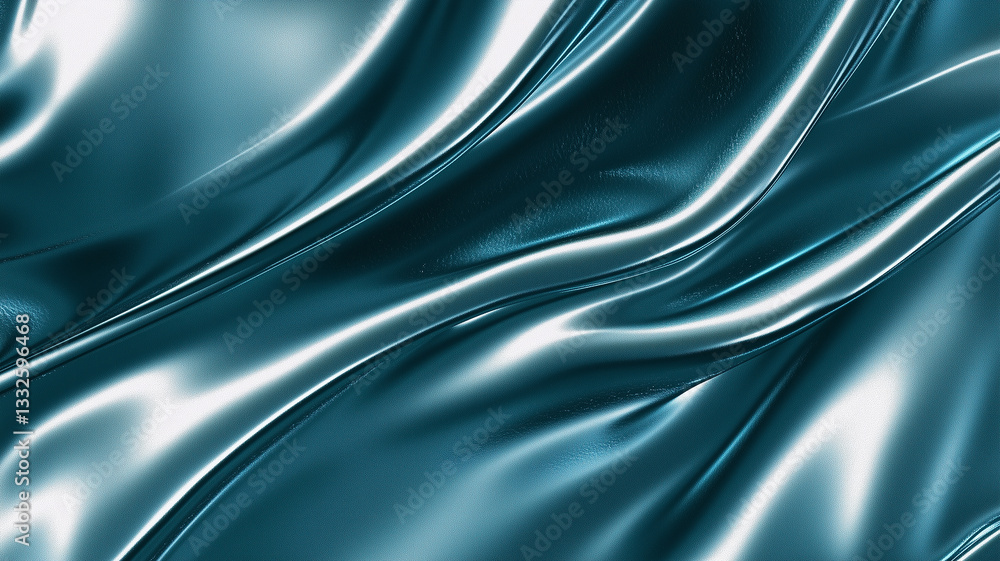 Fototapeta premium Luxury metallic teal satin fabric texture, soft folds and glossy sheen, elegant abstract background