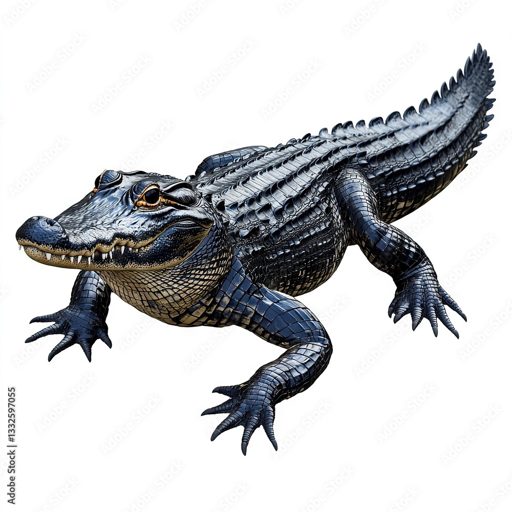 Naklejka premium Photo of Black caiman crocodile isolated on white background