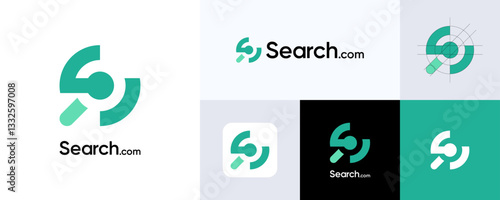 Search logo icon design with initial letter S logo, Creative simple magnifying glass logo, logotype for find career and job search, Symbol vector recruitment agency, Keywords search logo illustration.