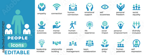 Editable people vector set with diverse characters, avatars and user icons perfect for digital, print, branding and UI design