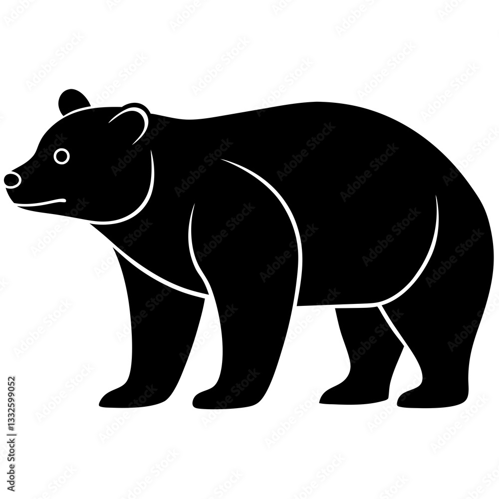bear black silhouette vector, Simple silhouette Design vector icon with white background. Wild animal bear black silhouette vector, Simple silhouette Design vector icon with white background. Wild animal