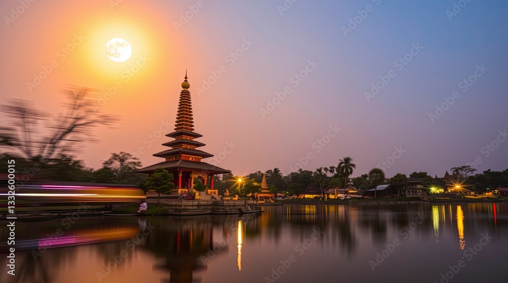 Fototapeta premium Stunning Ulun Danu Temple Bali Sunset Landscape Photo