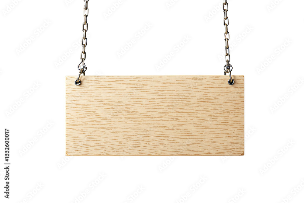 Wooden signboard hanging on metal chains, isolated on white background, suitable for customization or signage design. Ai generative Wooden signboard hanging on metal chains, isolated on white background, suitable for customization or signage design. Ai generative