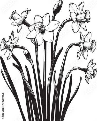 Daffodil Flower Vector Illustration Black Outline