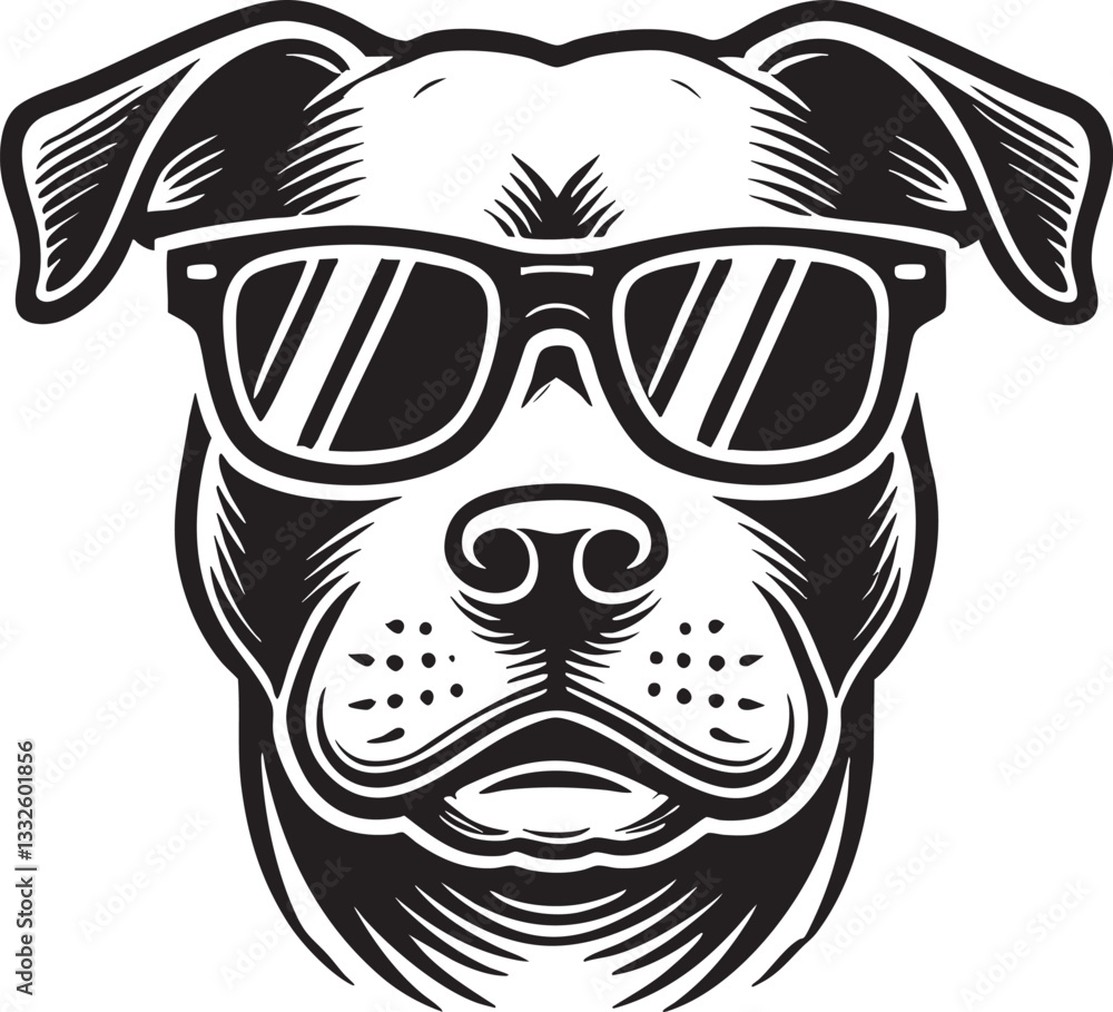 Dog with Sunglasses Black Vector Outline Dog with Sunglasses Black Vector Outline