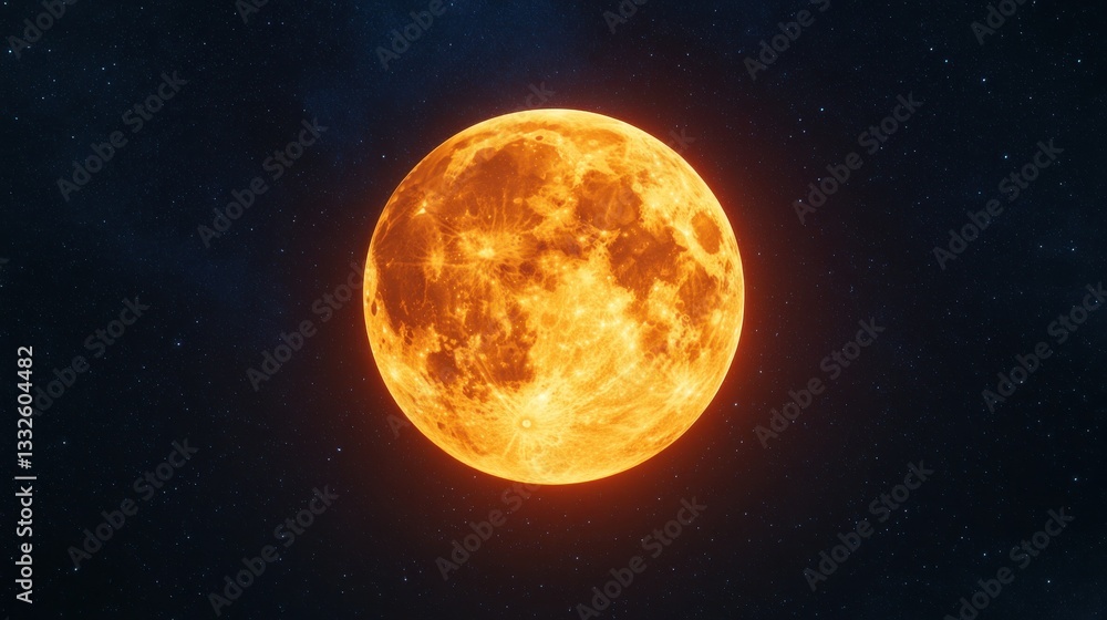 Obraz premium Illustration of a full orange moon against a dark night sky