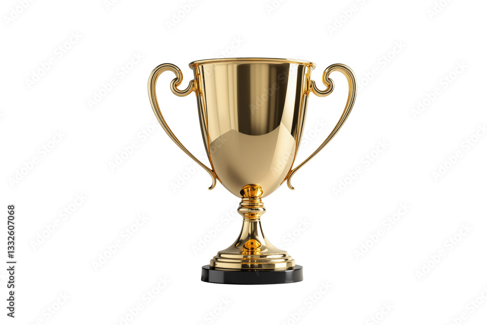 Shiny golden trophy with ornate handles on a black base, isolated on a white background. Symbol of achievement and success. Ai generative Shiny golden trophy with ornate handles on a black base, isolated on a white background. Symbol of achievement and success. Ai generative
