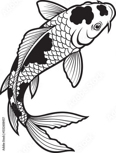 Koi Fish Black Vector Outline