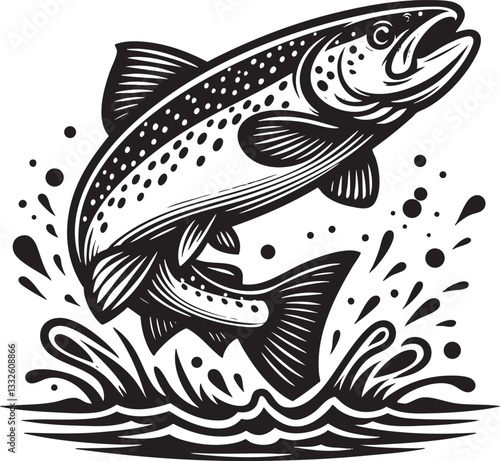 Leaping Fish Black Vector Outline