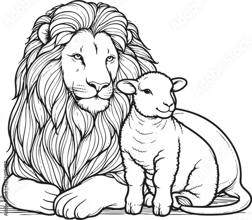 Lion and Lamb Outline Vector