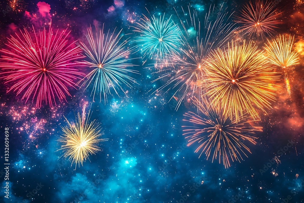 Fototapeta premium Festive Fireworks Night Background Design1