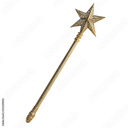 Isolated golden metal sword on a white background, a sharp medieval weapon illustration