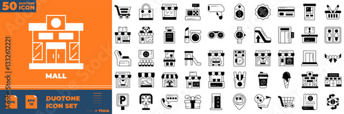 Mall Duotone Editable Icons set. Vector illustration in modern thin duotone style of mall icons: Shop, Retail, Online, Supermarket, etc