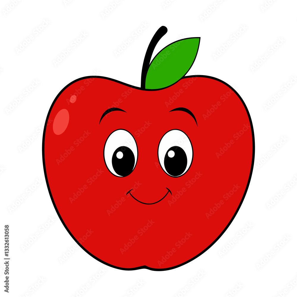 Smiling Red Apple Cartoon Character with Leaf Smiling Red Apple Cartoon Character with Leaf