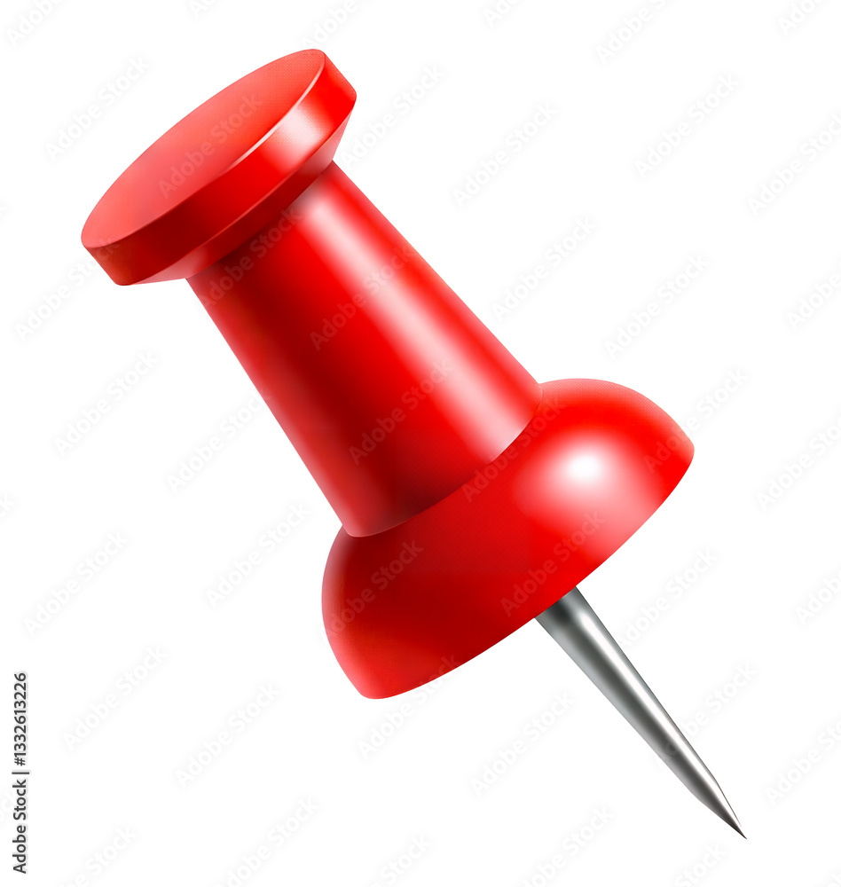 Realistic Red Push Pin With Sharp Metal Point for Office and Bulletin Board Use Realistic Red Push Pin With Sharp Metal Point for Office and Bulletin Board Use