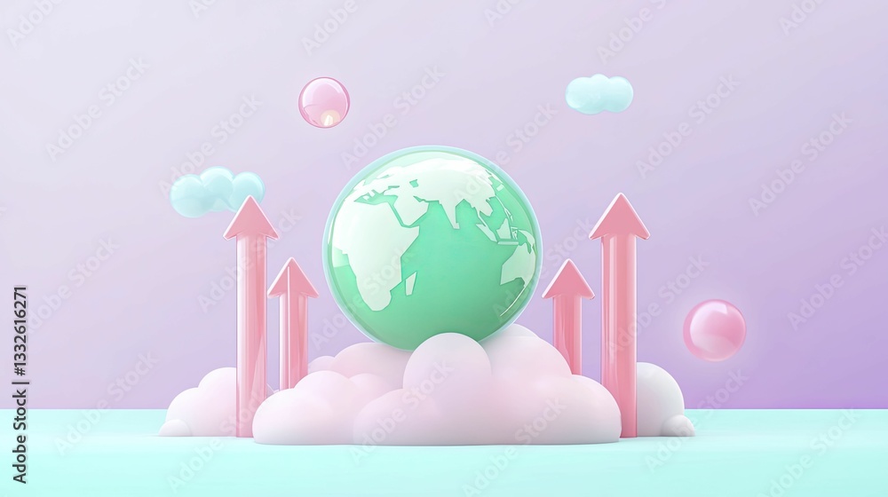 Conceptual economic impact graphic featuring a central globe encircled by ascending arrows, showcasing sleek lines and an elegant design. Conceptual economic impact graphic featuring a central globe encircled by ascending arrows, showcasing sleek lines and an elegant design.
