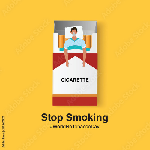 Illustration of a man lying in a death bed, World No Tobacco Day creative concept, Social Media posters, banners, greeting card design template