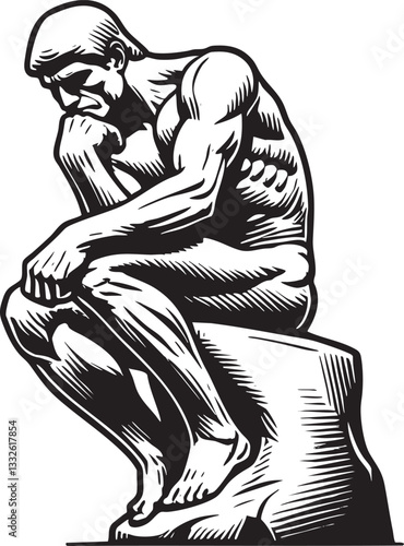 The Thinker Black Vector Outline