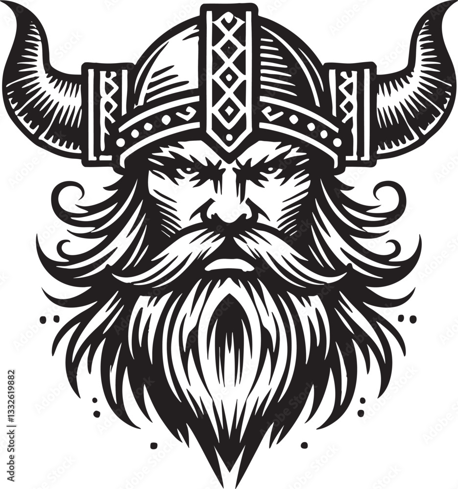 Obraz premium Viking Warrior Black Vector Outline