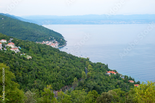 Obraz na płótnie view from Moscenice to Ucka mountains and Kvarner Bucht, croatian coastal landscape w salonie