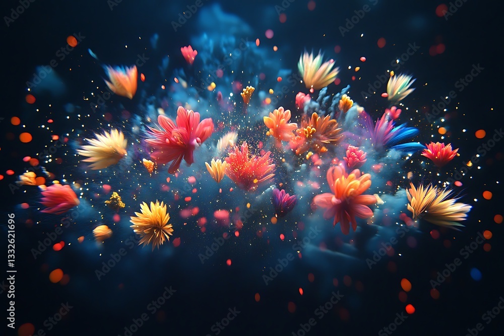 Obraz premium Magical Blue Flower Explosion Cosmic Fantasy Display