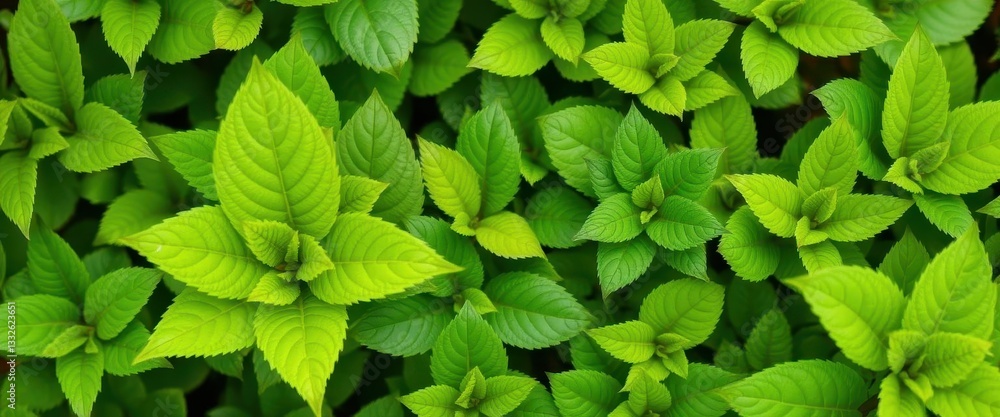 Vibrant green leaves, various shapes and sizes, sharply focused, texture, spring Vibrant green leaves, various shapes and sizes, sharply focused, texture, spring