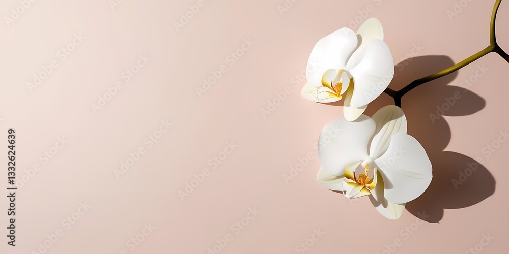 Fototapeta premium Elegant white orchids on a soft pink background create a serene atmosphere